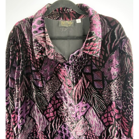 Bob Mackie Wearable Velvet Blouse Womens 2X Mixed Animal Print Button Up Dressy - Picture 2 of 13